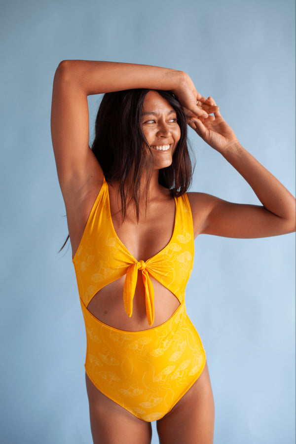 womens-cutout-one-piece-in-yellow-ohia-lehua-print-of-one-sea - Sophia's Style Adult-1